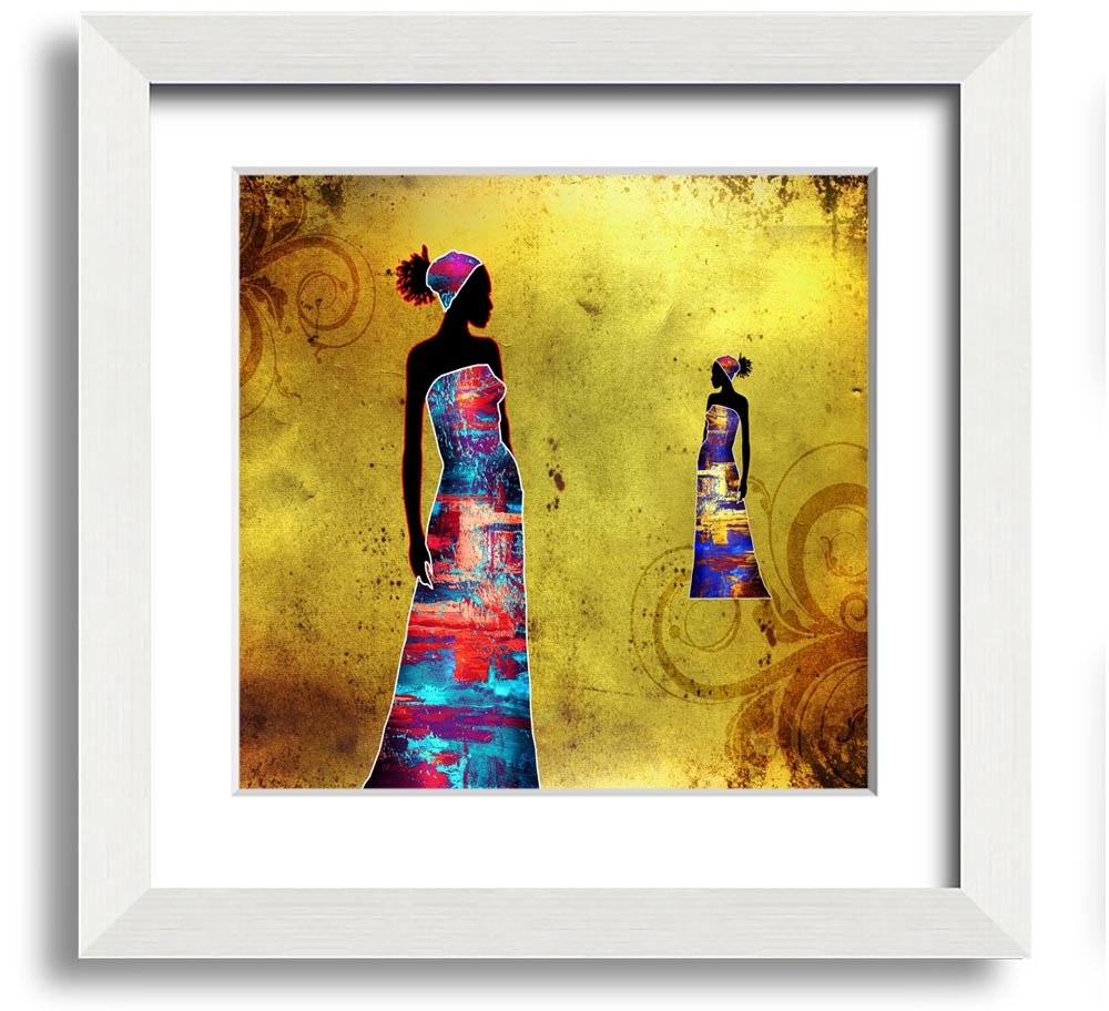 African Tribal Art 4 square framed print, showcasing vibrant colors and intricate designs, ready to hang in various frame colors.