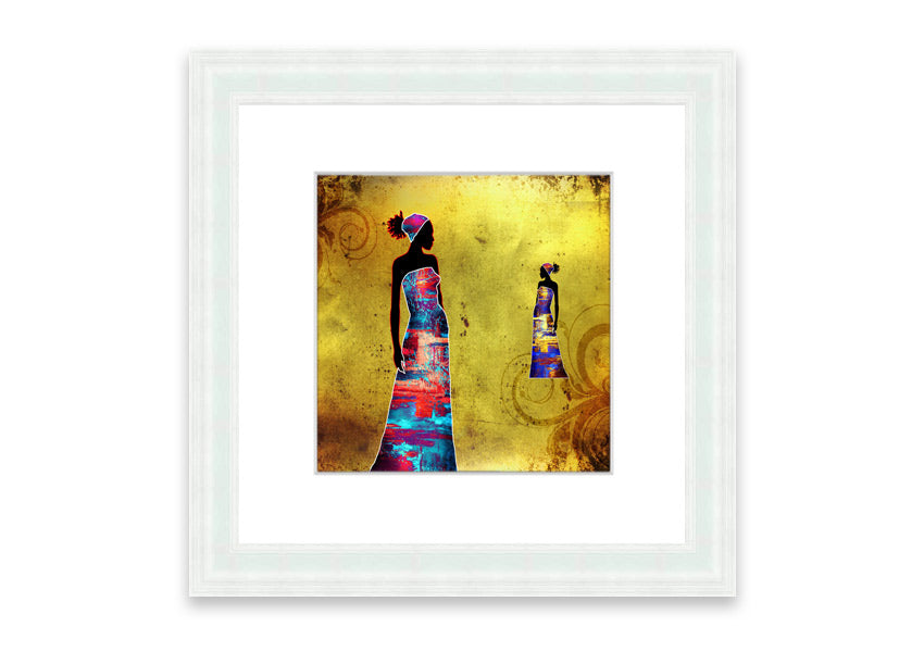 Framed print of African Tribal Art 4, showcasing vibrant colors and intricate designs, ready to hang.