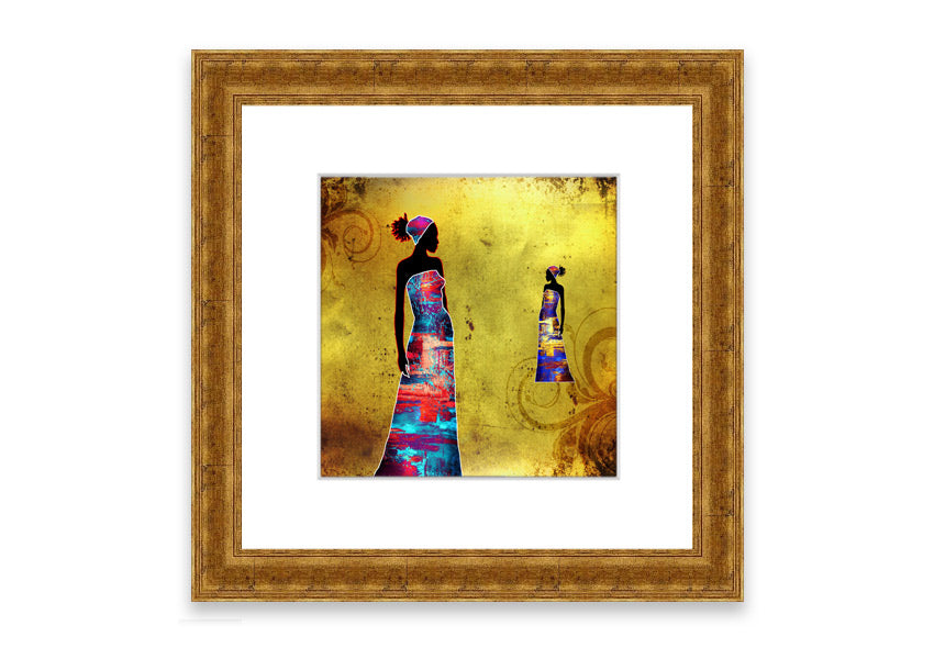 Framed print of African Tribal Art 4, showcasing vibrant colors and intricate designs, ready to hang.