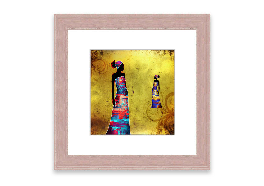 Framed print of African Tribal Art 4, showcasing vibrant colors and intricate designs, ready to hang.