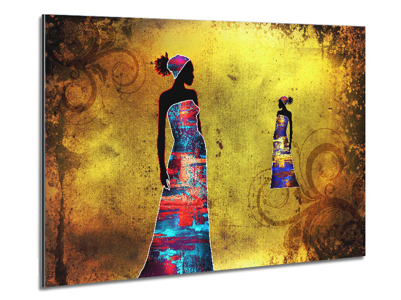 African Tribal Art 4 printed on brushed aluminium dibond, showcasing vibrant tribal designs in a modern format.