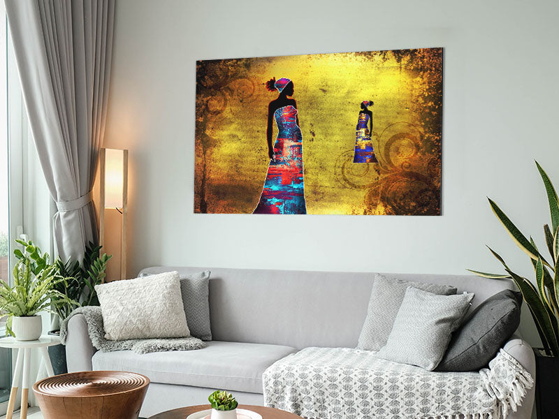 African Tribal Art 4 printed on brushed aluminium dibond, showcasing vibrant tribal designs in a modern format.