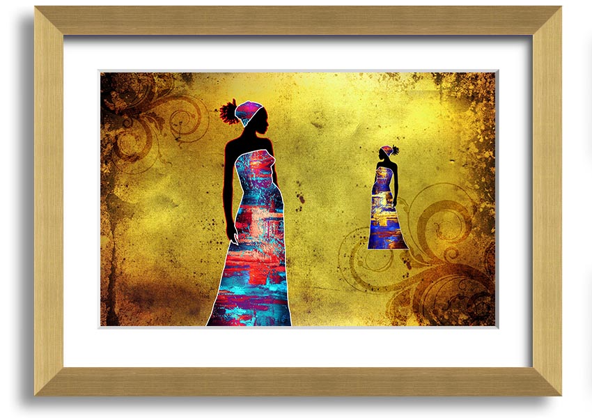 Framed print of African Tribal Art 4, showcasing vibrant colors and intricate designs, ready to hang.