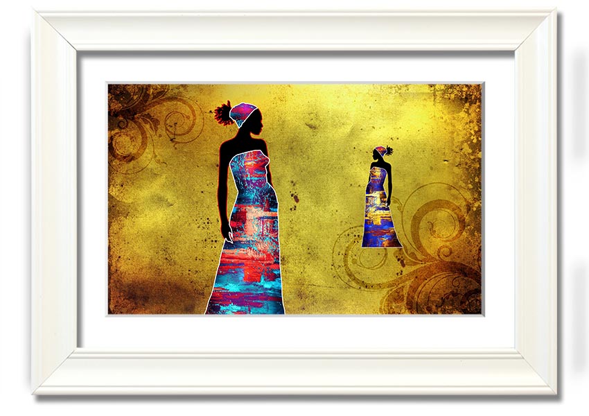 Framed print of African Tribal Art 4, showcasing vibrant colors and intricate designs, ready to hang.