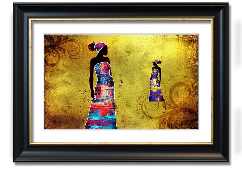 Framed print of African Tribal Art 4, showcasing vibrant colors and intricate designs, ready to hang.