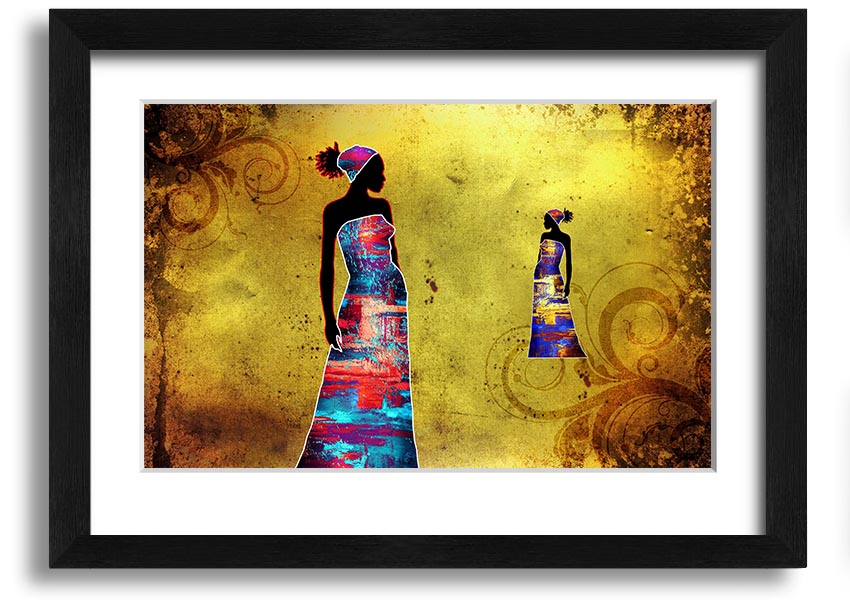 Framed print of African Tribal Art 4, showcasing vibrant colors and intricate designs, ready to hang.