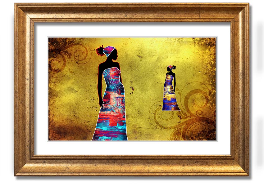 Framed print of African Tribal Art 4, showcasing vibrant colors and intricate designs, ready to hang.