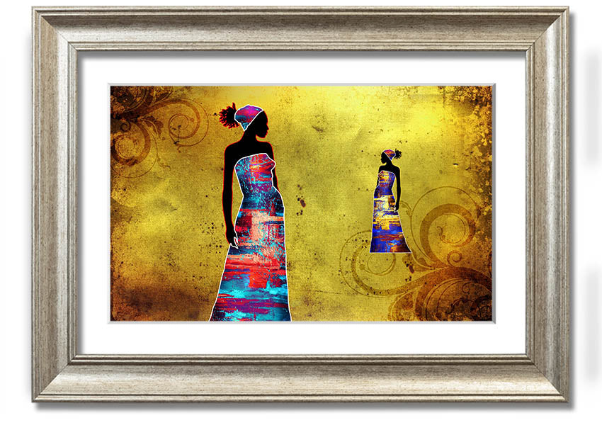 Framed print of African Tribal Art 4, showcasing vibrant colors and intricate designs, ready to hang.