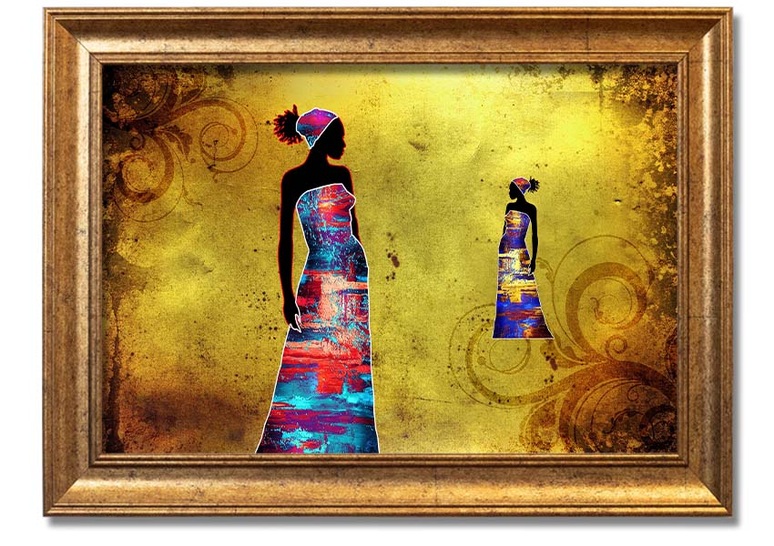 Framed print of African Tribal Art 4, showcasing vibrant colors and intricate designs, ready to hang.