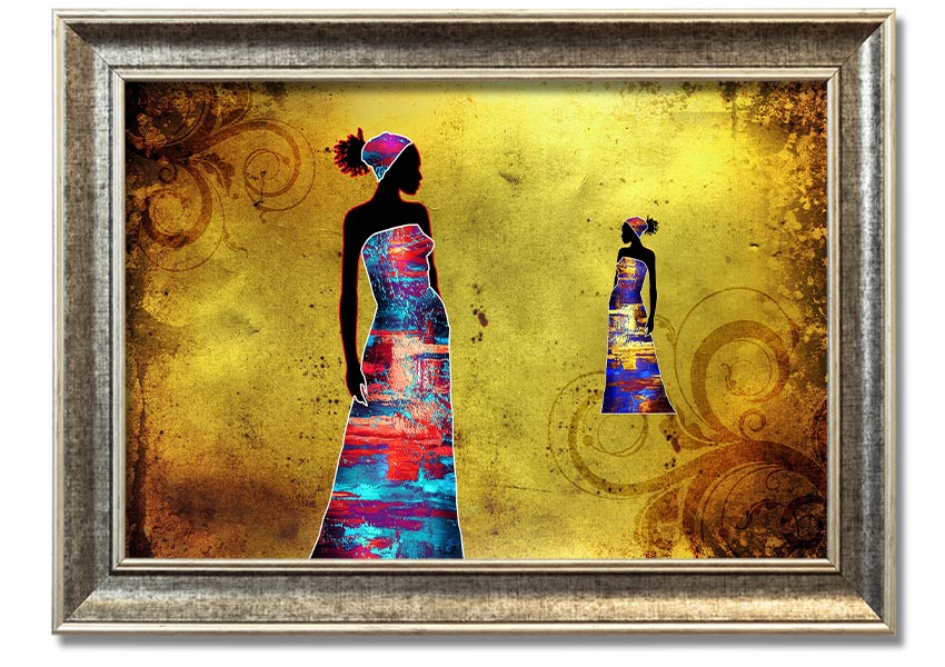 Framed print of African Tribal Art 4, showcasing vibrant colors and intricate designs, ready to hang.