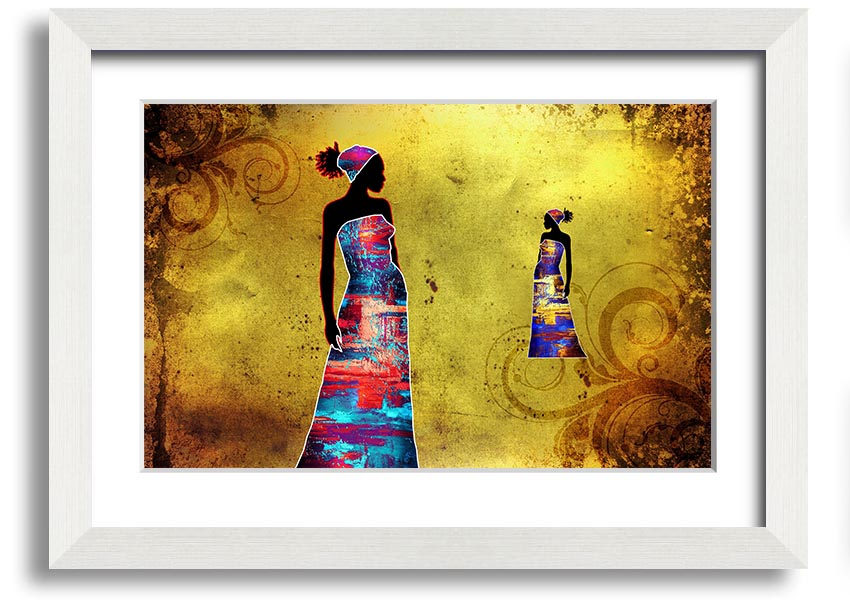 Framed print of African Tribal Art 4, showcasing vibrant colors and intricate designs, ready to hang.