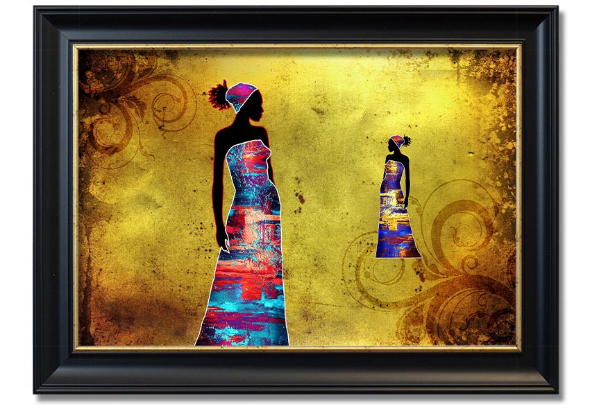 Framed print of African Tribal Art 4, showcasing vibrant colors and intricate designs, ready to hang.