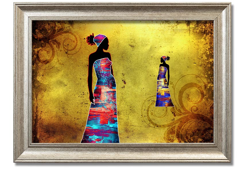 Framed print of African Tribal Art 4, showcasing vibrant colors and intricate designs, ready to hang.