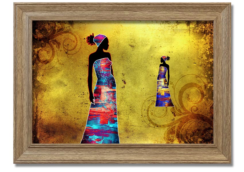 Framed print of African Tribal Art 4, showcasing vibrant colors and intricate designs, ready to hang.