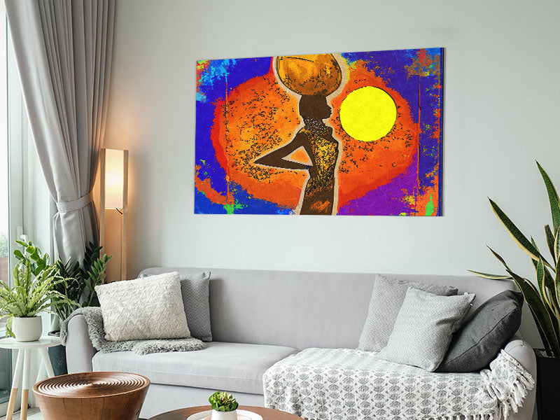 African Tribal Art 5 printed on brushed aluminium dibond, showcasing vibrant colors and intricate tribal designs.