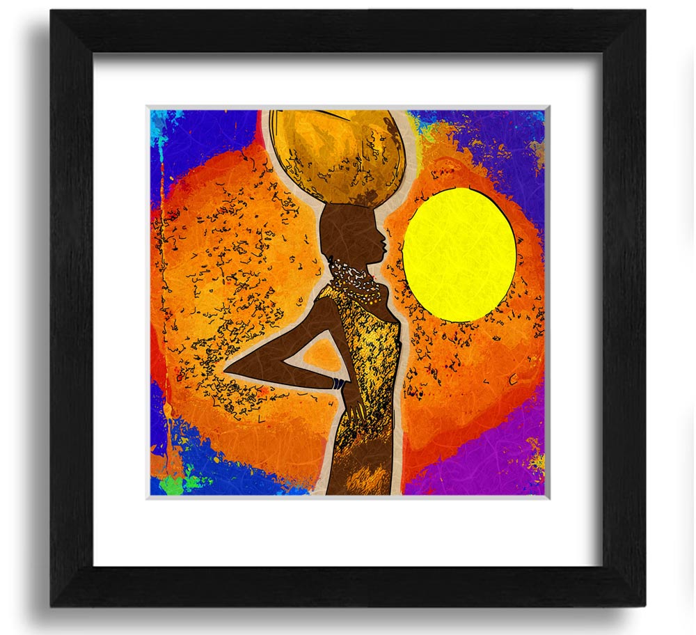 African Tribal Art 5 square framed print showcasing intricate patterns and vibrant colors, available in multiple frame colors.