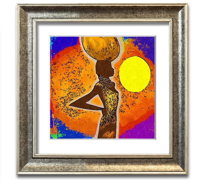 African Tribal Art 5 square framed print showcasing intricate patterns and vibrant colors, available in multiple frame colors.