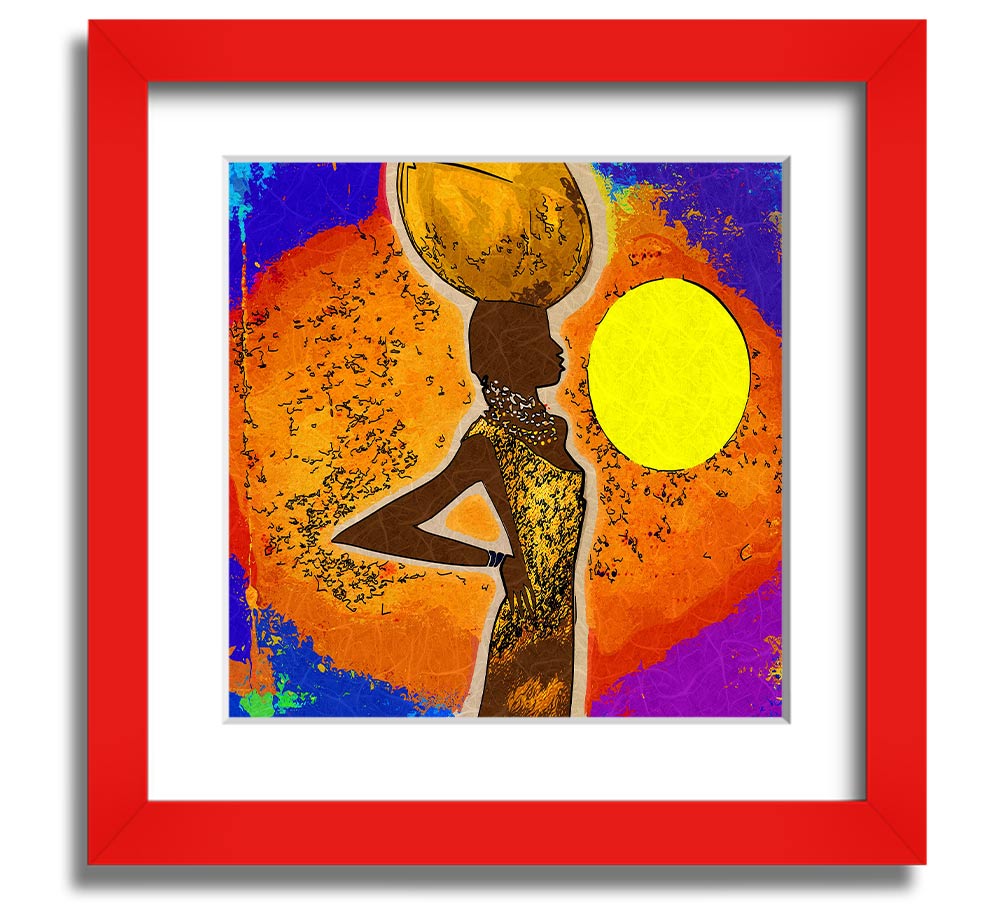 African Tribal Art 5 square framed print showcasing intricate patterns and vibrant colors, available in multiple frame colors.