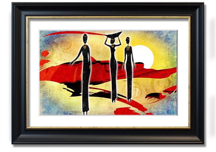 Framed print of African Tribal Art 6, showcasing vibrant colors and intricate designs, ready to hang.