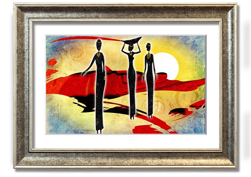 Framed print of African Tribal Art 6, showcasing vibrant colors and intricate designs, ready to hang.