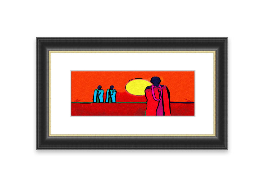 Framed print of African Tribal Art 7 featuring vibrant colors and intricate designs, available in various frame colors.