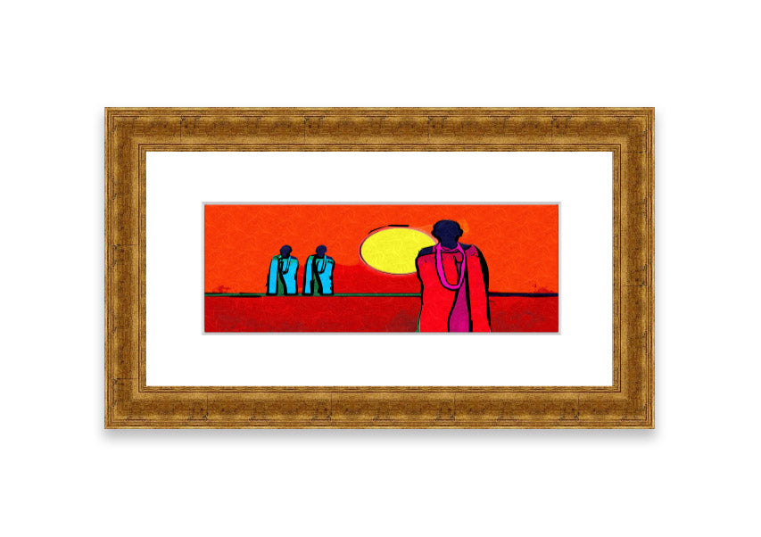 Framed print of African Tribal Art 7 featuring vibrant colors and intricate designs, available in various frame colors.