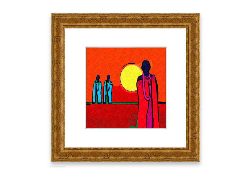 Framed print of African Tribal Art 7 featuring vibrant colors and intricate designs, available in various frame colors.