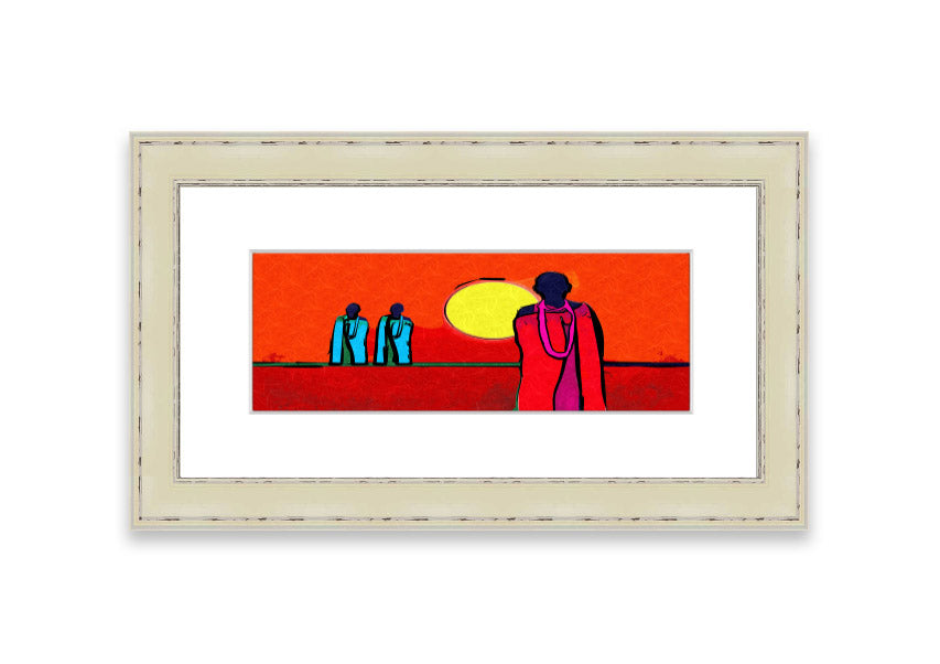 Framed print of African Tribal Art 7 featuring vibrant colors and intricate designs, available in various frame colors.