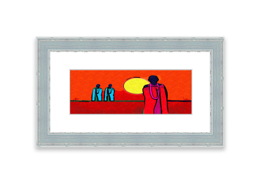 Framed print of African Tribal Art 7 featuring vibrant colors and intricate designs, available in various frame colors.