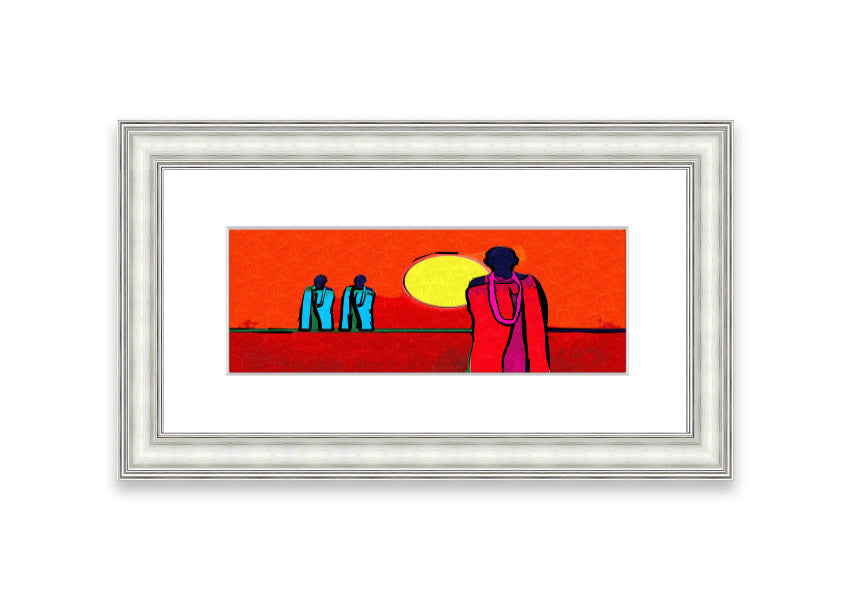 Framed print of African Tribal Art 7 featuring vibrant colors and intricate designs, available in various frame colors.