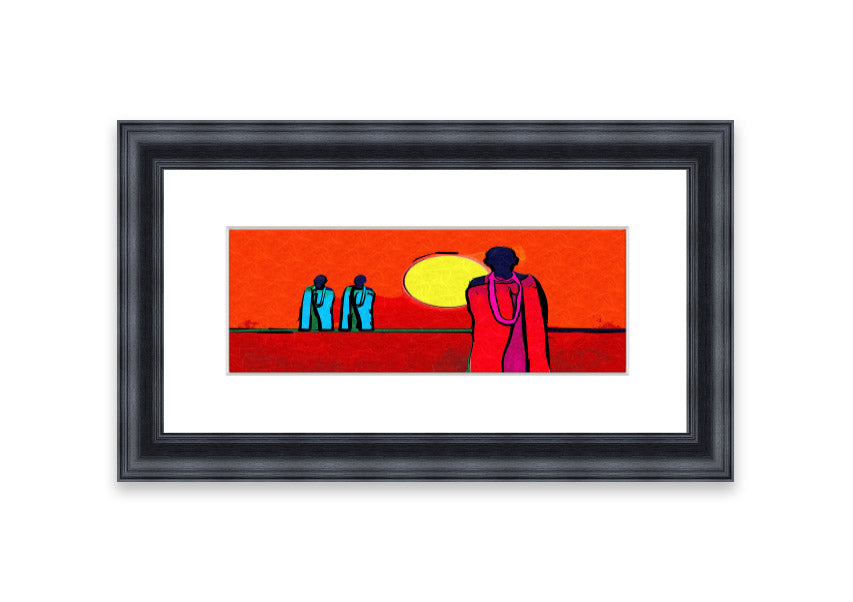 Framed print of African Tribal Art 7 featuring vibrant colors and intricate designs, available in various frame colors.