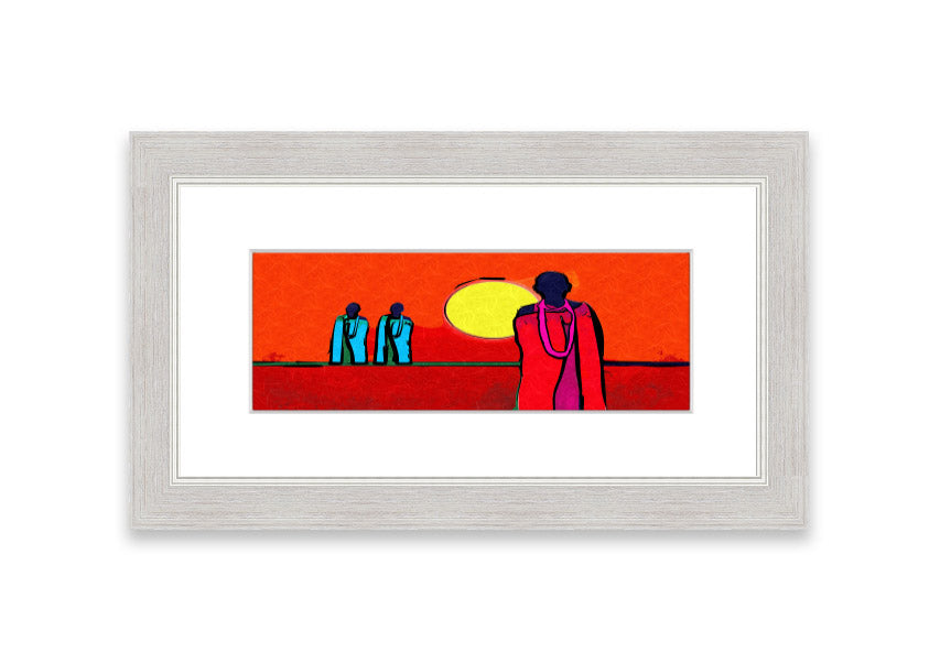 Framed print of African Tribal Art 7 featuring vibrant colors and intricate designs, available in various frame colors.