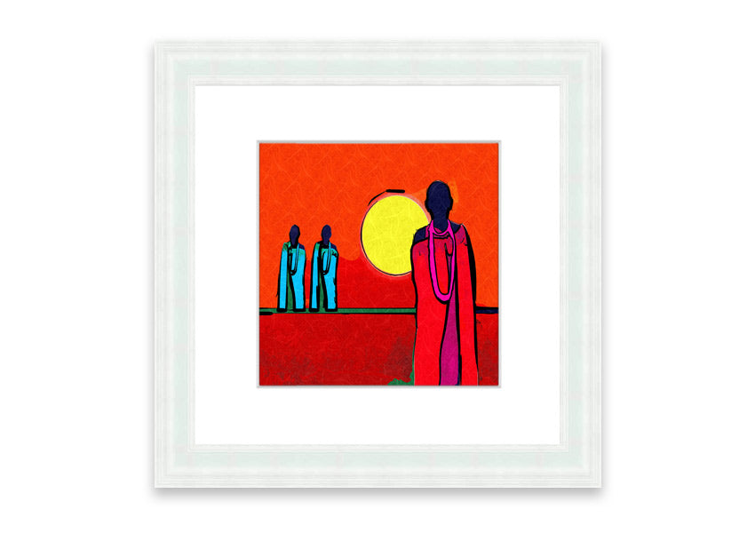 Framed print of African Tribal Art 7 featuring vibrant colors and intricate designs, available in various frame colors.