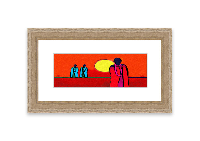 Framed print of African Tribal Art 7 featuring vibrant colors and intricate designs, available in various frame colors.