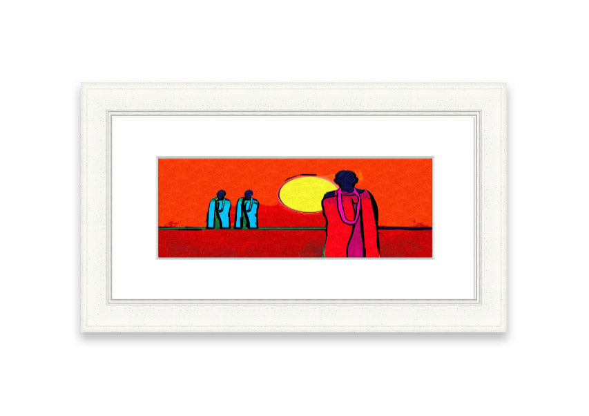 Framed print of African Tribal Art 7 featuring vibrant colors and intricate designs, available in various frame colors.