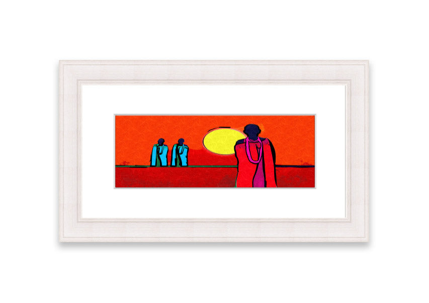 Framed print of African Tribal Art 7 featuring vibrant colors and intricate designs, available in various frame colors.