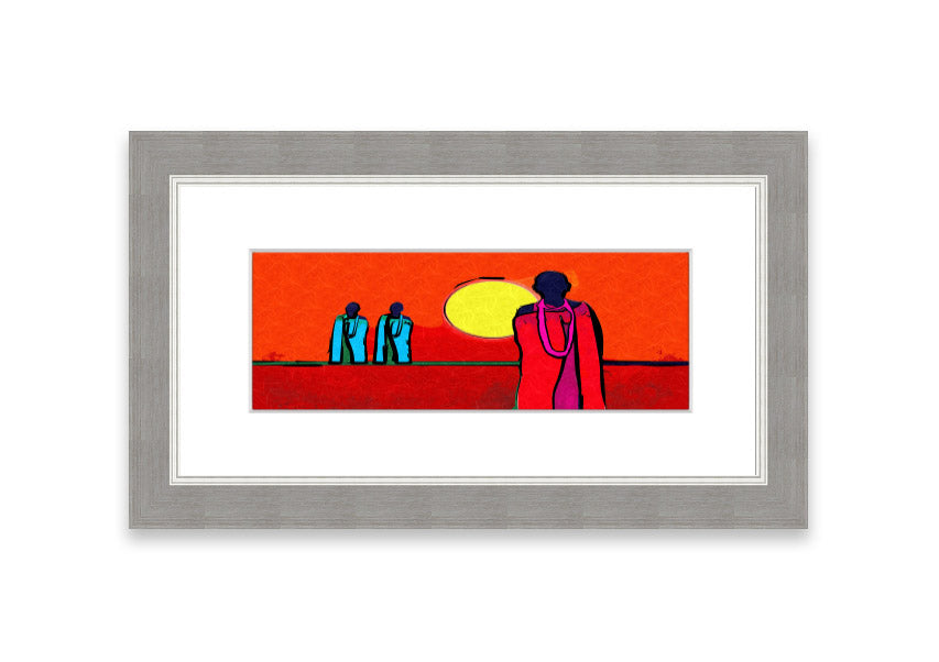 Framed print of African Tribal Art 7 featuring vibrant colors and intricate designs, available in various frame colors.