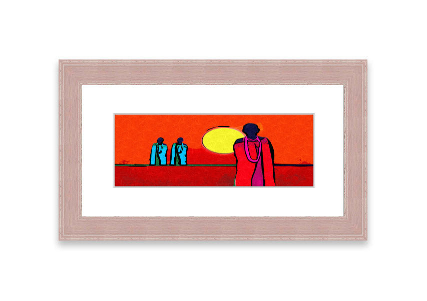 Framed print of African Tribal Art 7 featuring vibrant colors and intricate designs, available in various frame colors.