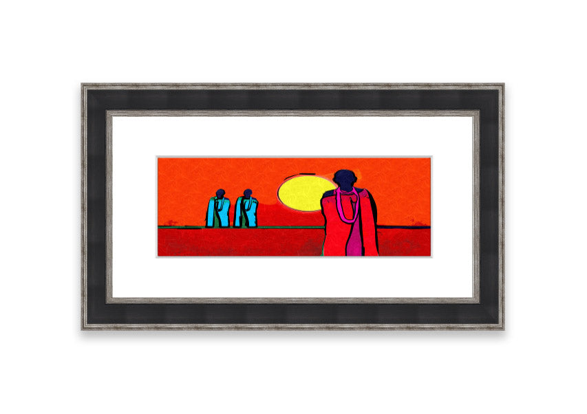 Framed print of African Tribal Art 7 featuring vibrant colors and intricate designs, available in various frame colors.