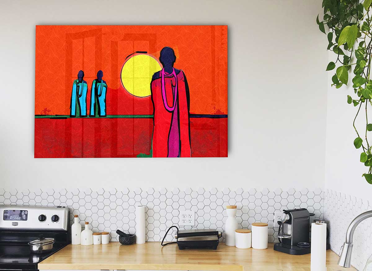 A vibrant African Tribal Art 7 glass print showcasing intricate tribal designs and colors, perfect for modern home decor.