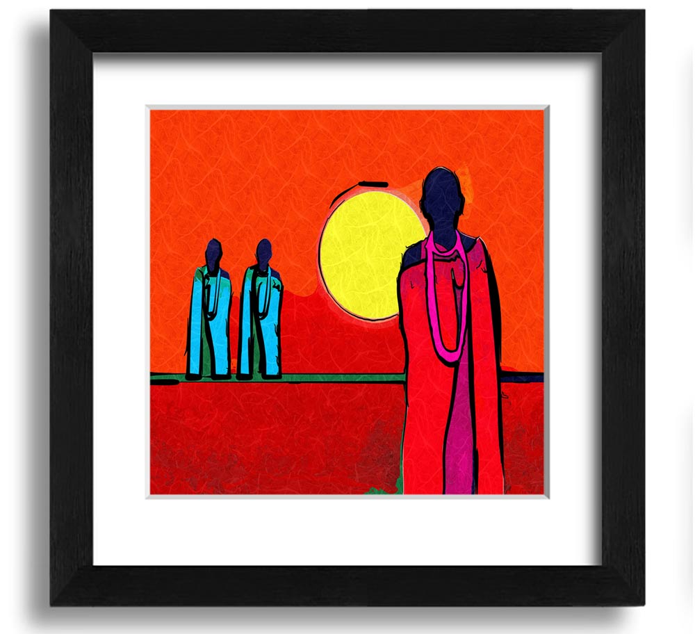 African Tribal Art 7 square framed print showcasing vibrant colors and intricate patterns, ready to hang.