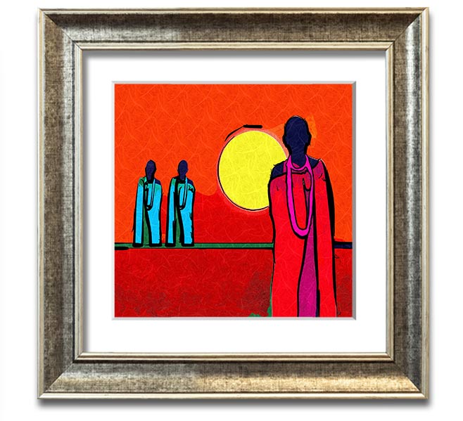 African Tribal Art 7 square framed print showcasing vibrant colors and intricate patterns, ready to hang.