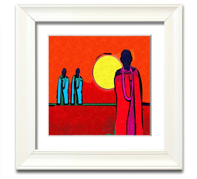 African Tribal Art 7 square framed print showcasing vibrant colors and intricate patterns, ready to hang.