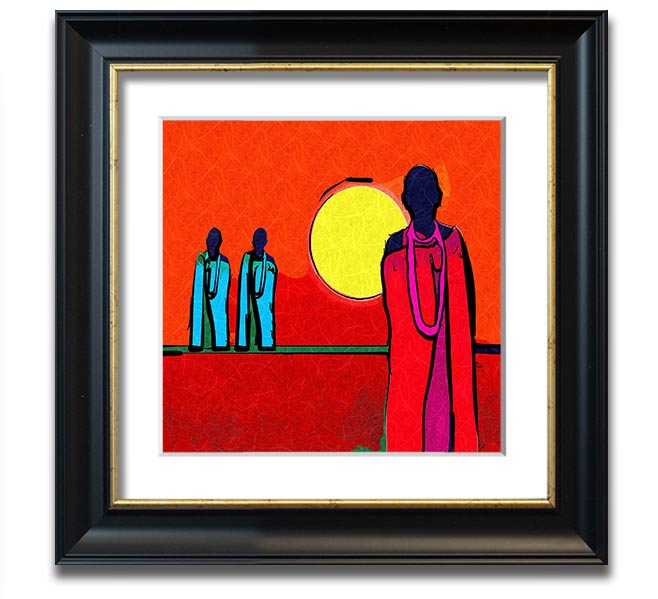 African Tribal Art 7 square framed print showcasing vibrant colors and intricate patterns, ready to hang.