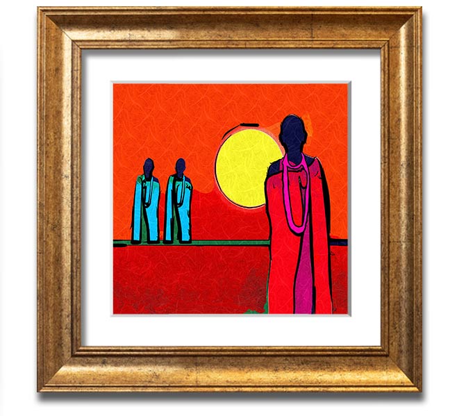 African Tribal Art 7 square framed print showcasing vibrant colors and intricate patterns, ready to hang.