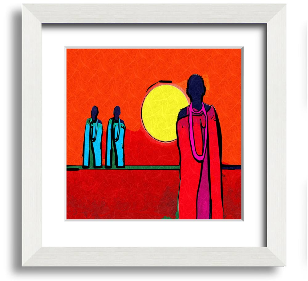 African Tribal Art 7 square framed print showcasing vibrant colors and intricate patterns, ready to hang.