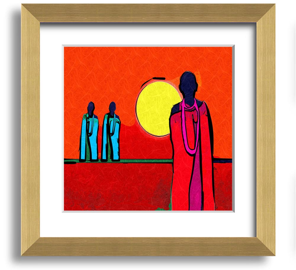 African Tribal Art 7 square framed print showcasing vibrant colors and intricate patterns, ready to hang.