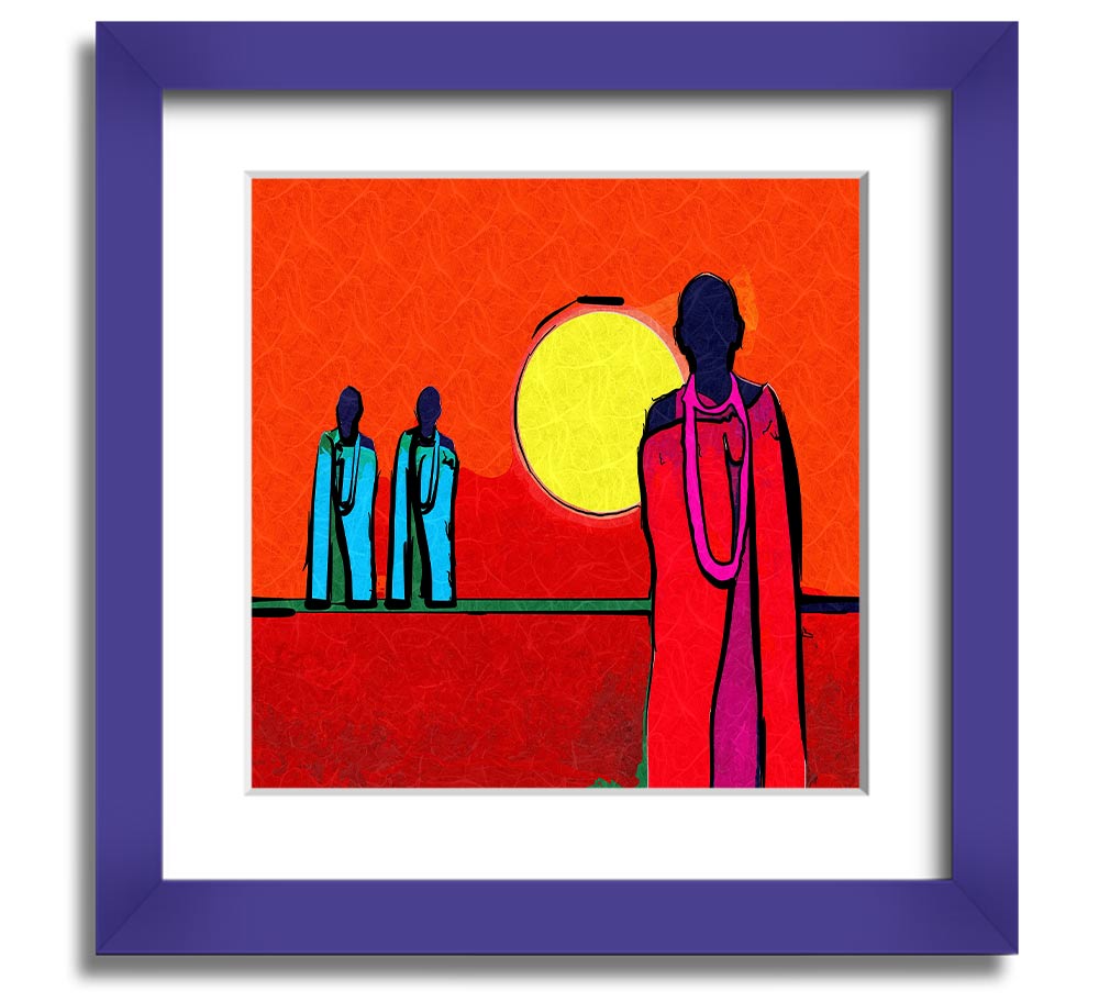 African Tribal Art 7 square framed print showcasing vibrant colors and intricate patterns, ready to hang.