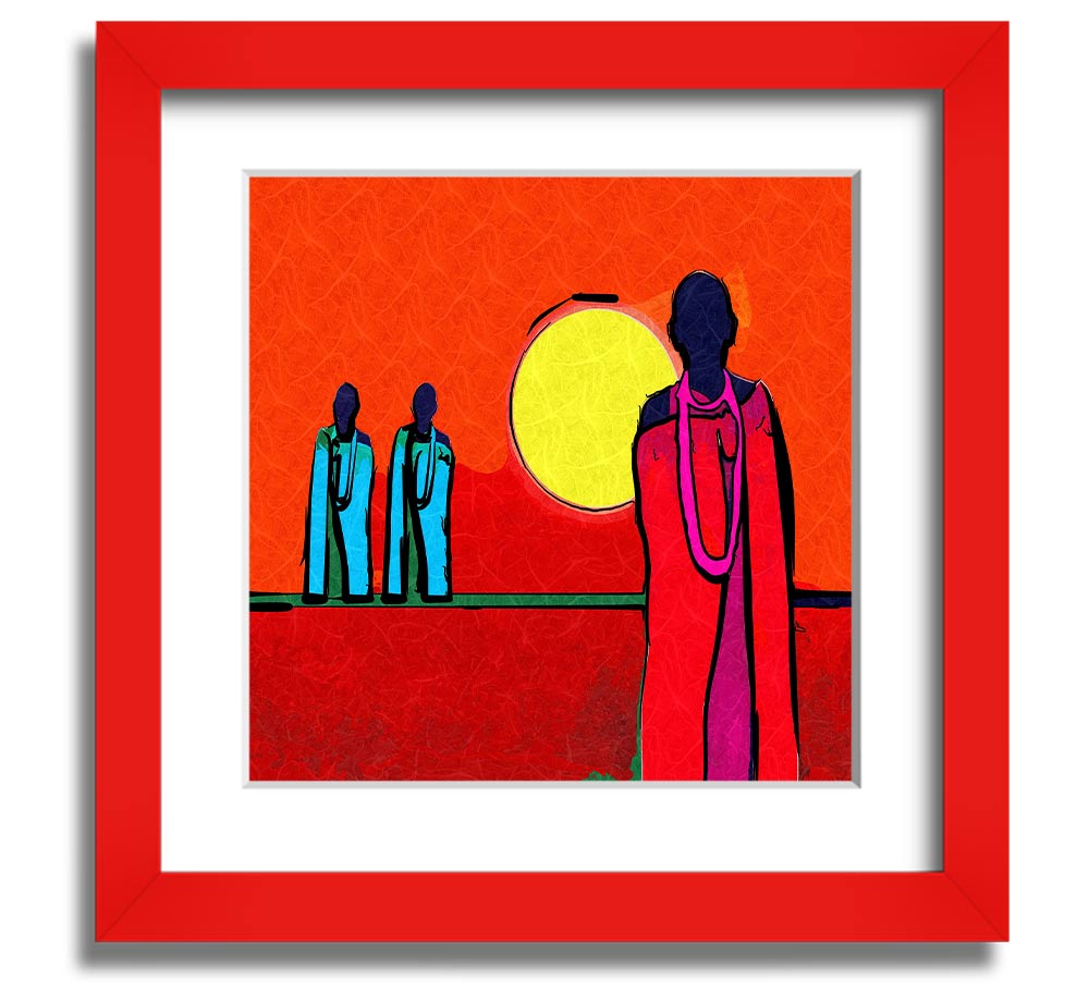 African Tribal Art 7 square framed print showcasing vibrant colors and intricate patterns, ready to hang.