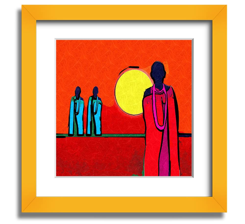 African Tribal Art 7 square framed print showcasing vibrant colors and intricate patterns, ready to hang.